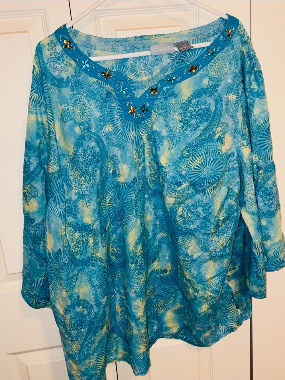 Liz & Me Light Blue Embellished V-Neck Tunic - Picture 2 of 5
